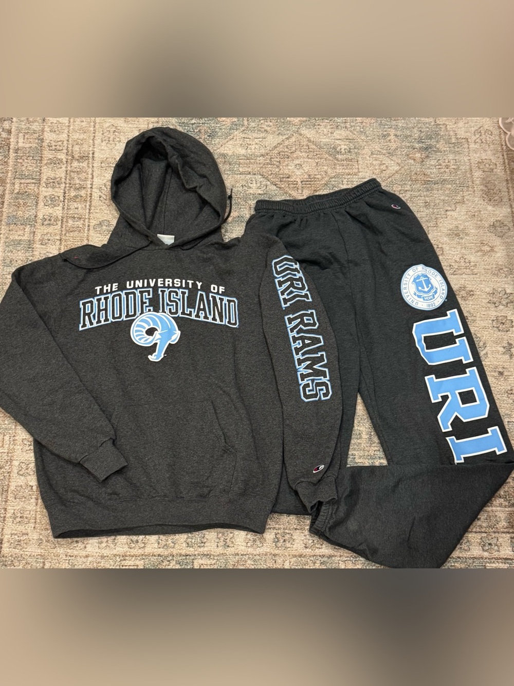 URI UNIVERSITY OF Rhode ISLAND set logo college hoodie & sweatpants Dark Gray M
